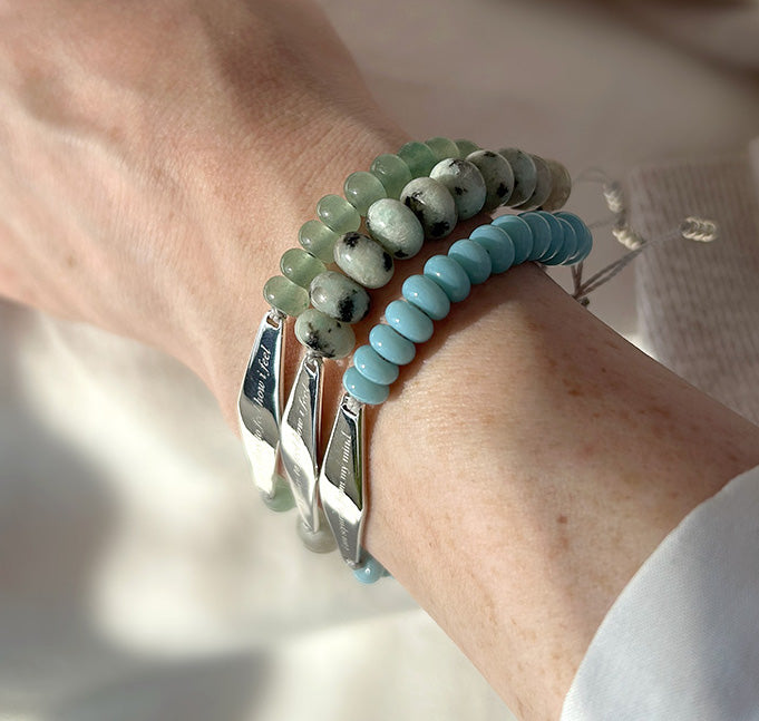 Green Onyx Gemstone Bracelet engraved with the phrase "it's okay to feel how i feel."