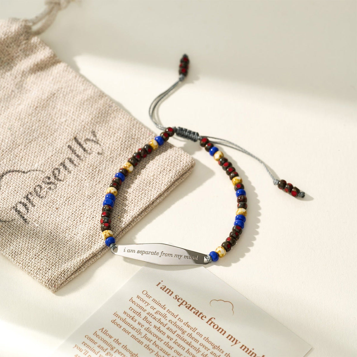 Silver Americana gemstone bracelet for men, part of Presently's collection designed to support mental wellness, featuring a sleek, masculine design.
