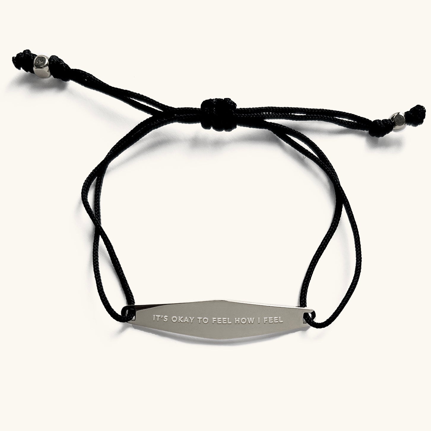 Black Nylon String Bracelet in Matte Silver