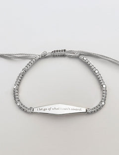 Silver Macrame Bracelet with the phrase "i let go of what I can't control"