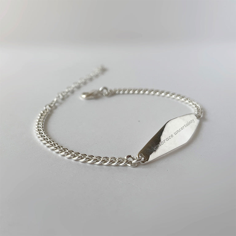 Silver Curb Chain Bracelet Engraved with the phrase 