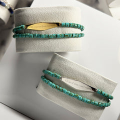 Gold and silver turquoise double wrap bracelets for OCD and anxiety, featuring calming gemstones and engraved reminders to support mental wellness.
