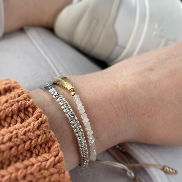 Gold Moonstone and Silver Macrame Bracelets for Anxiety