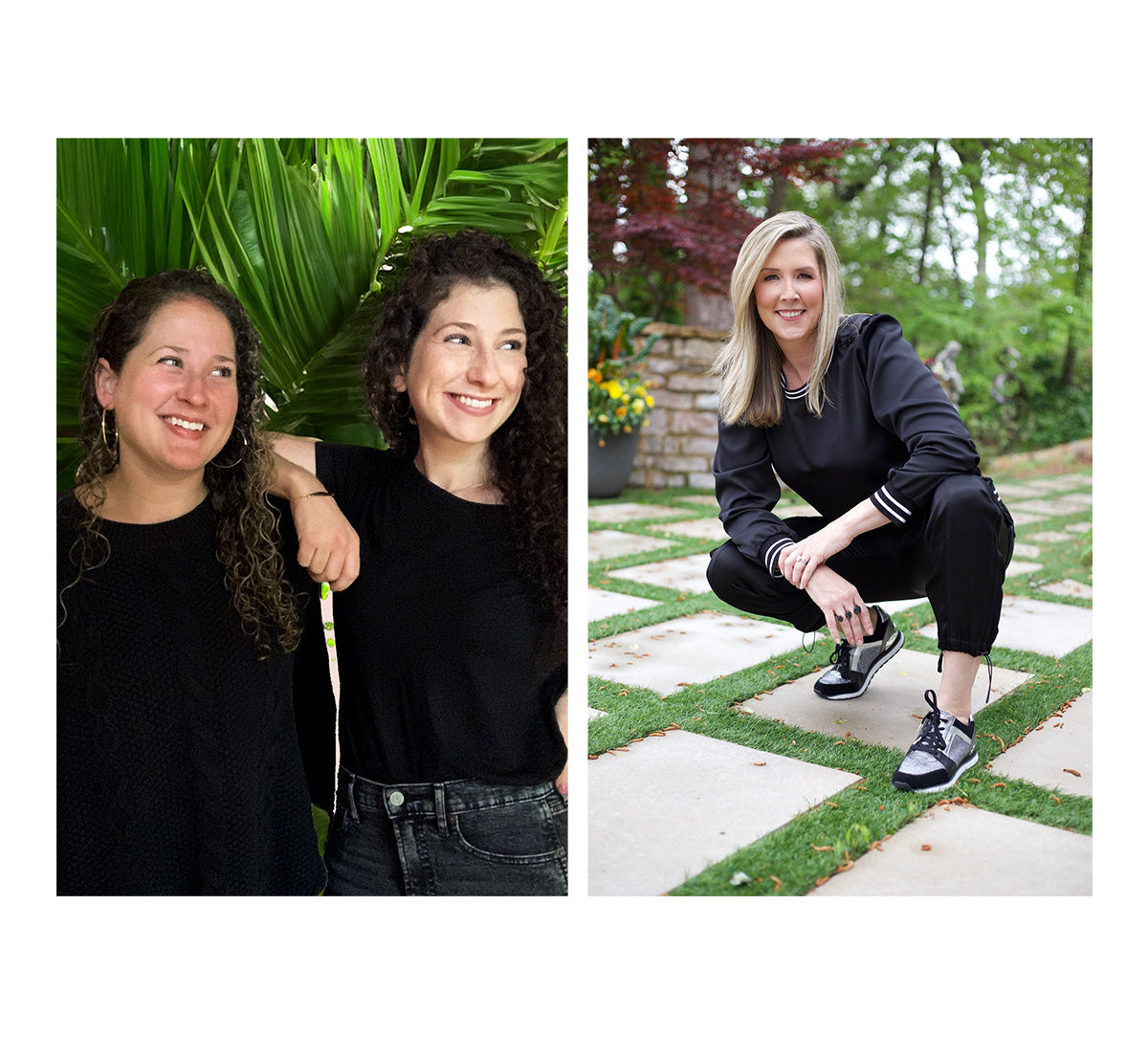 A headshot of Lauren Sisler and a headshot of the founders of Presently, Emily and Lindsay, showcasing their meaningful bracelets designed to support mental wellness.