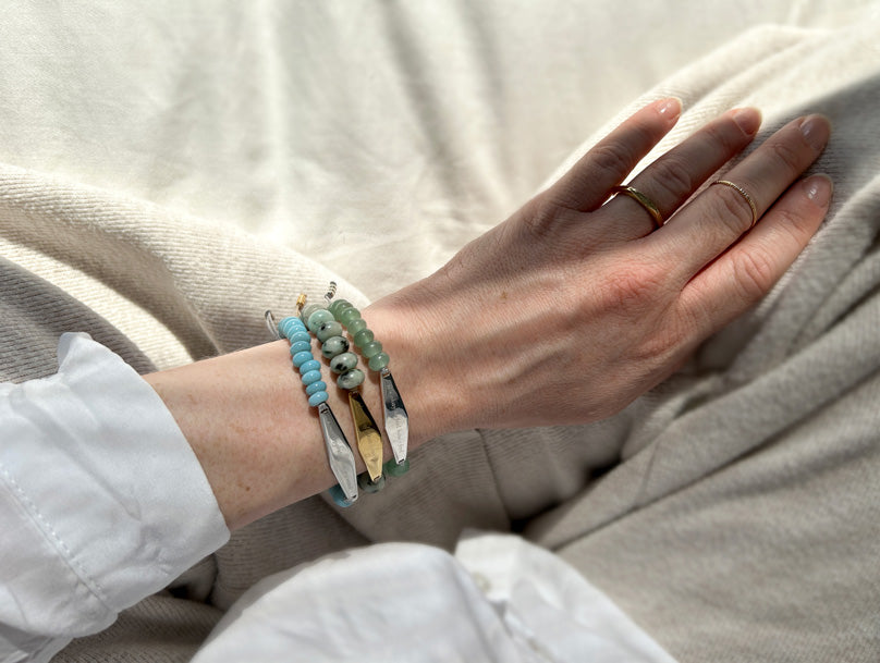 Tianshan Jade, Aventurine Jade and Baby Blue beaded gemstone mindfulness bracelets
