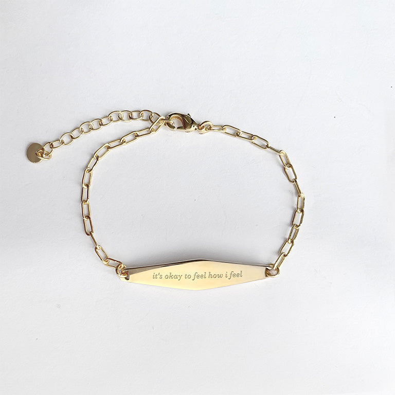 Gold Paper Clip Mindfulness Bracelet Engraved with the phrase 