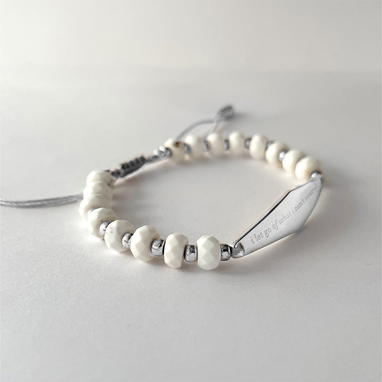 White Turquoise Gemstone Beaded Bracelet in Silver