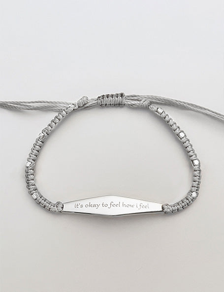 Silver Macrame Bracelet with the phrase 