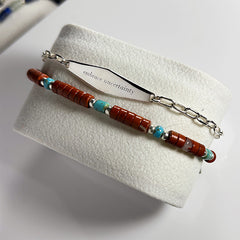 Silver Beaded and Chain Bracelet Set in Red