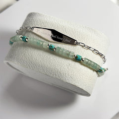 Silver Chain and Beaded Bracelet in Celadon