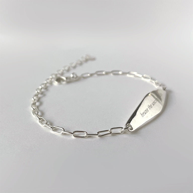 Silver Paper Clip Mindfulness Bracelet Engraved with the phrase 