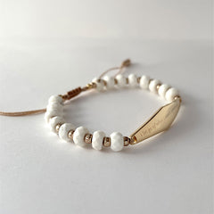 White Turquoise Gemstone Beaded Bracelet in Gold